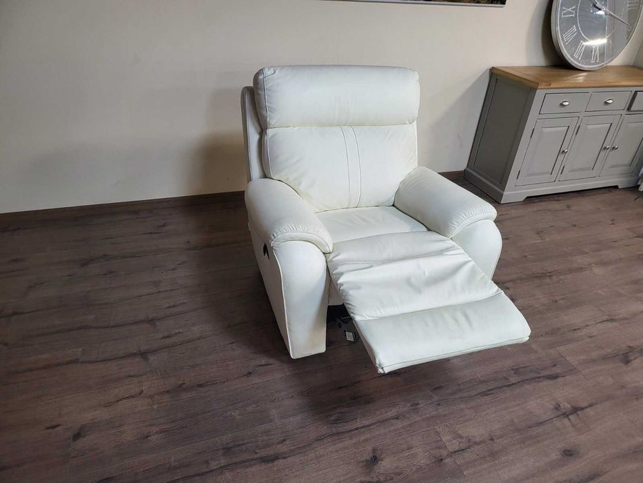 Светло кремав кожен фотьойл La-z-boy с ръчен релакс механизъм