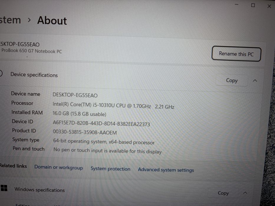 Laptop hp 650 g7 i5-10310u 15.6" Full HD IPS , 8gb ram , incarcator