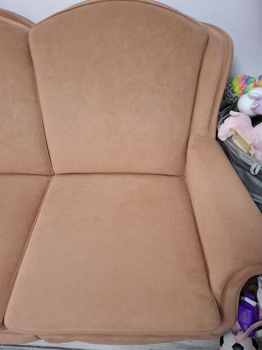 Canapea 3 locuri fixa, piele naturala alcantara, culoare coniac