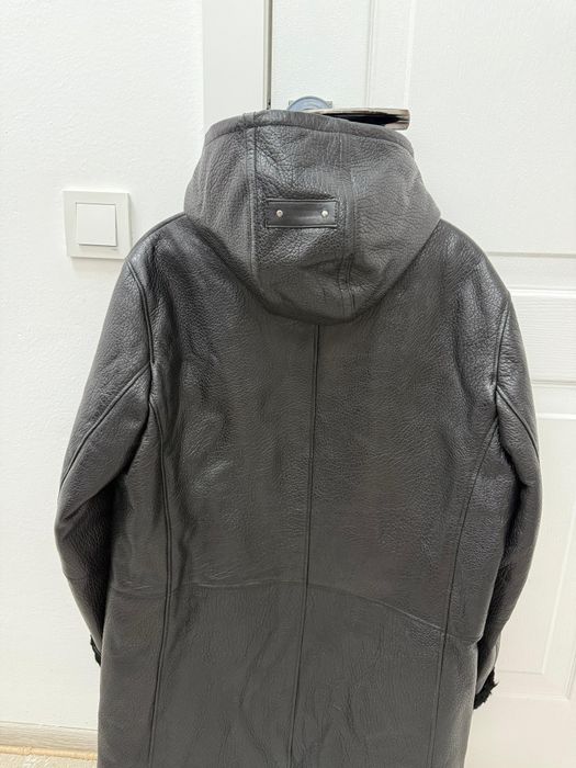 Кожанная дублёнка с капюшоном