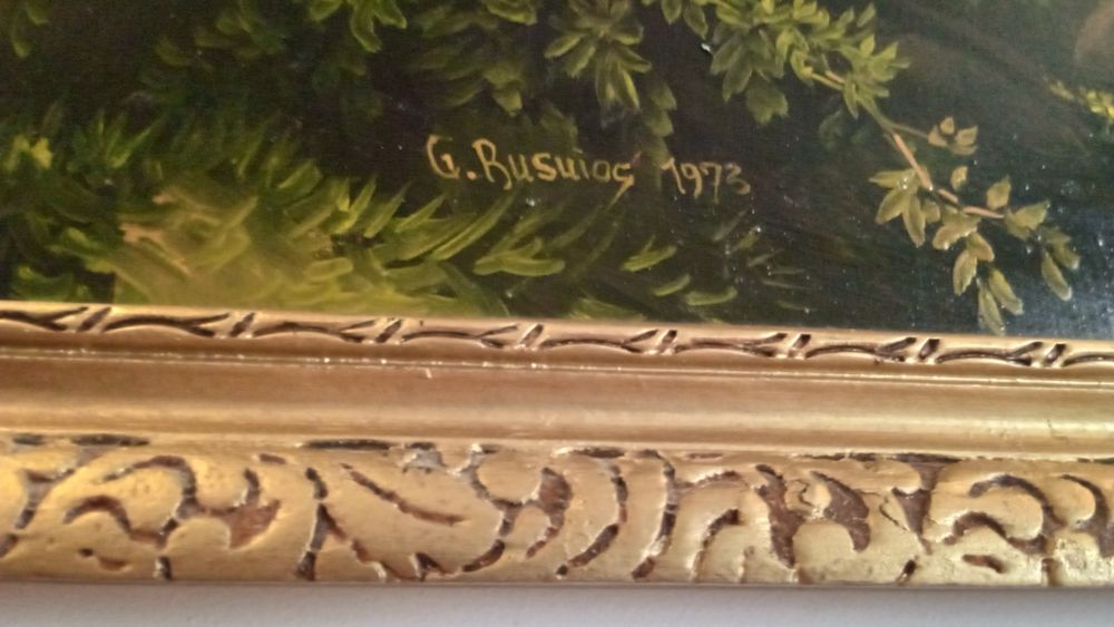 Caprioara cu pui -pictor roman G. Busuioc 1973, tablou original semnat