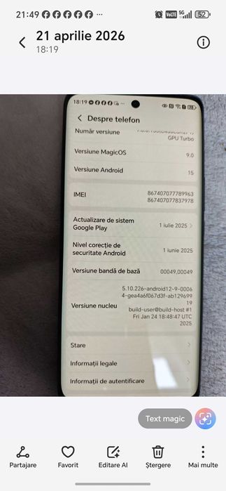 Vând telefon HONOR MAGIC6  LITLE5G, stare impecabila.
