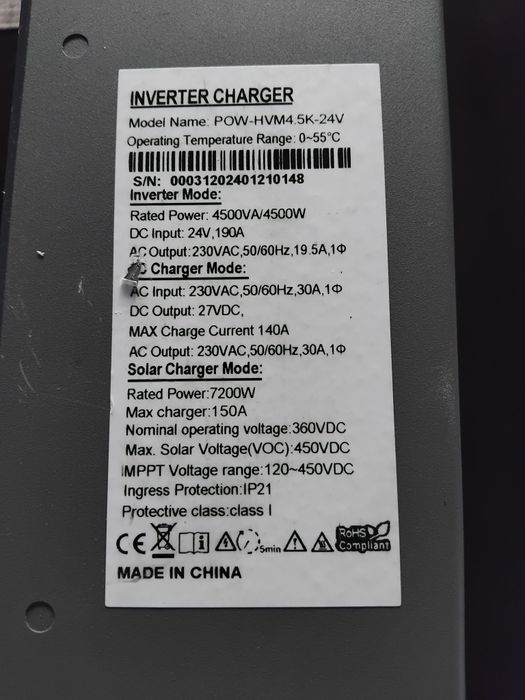 Хибриден инвертор PowMr 4,5 kw/24V