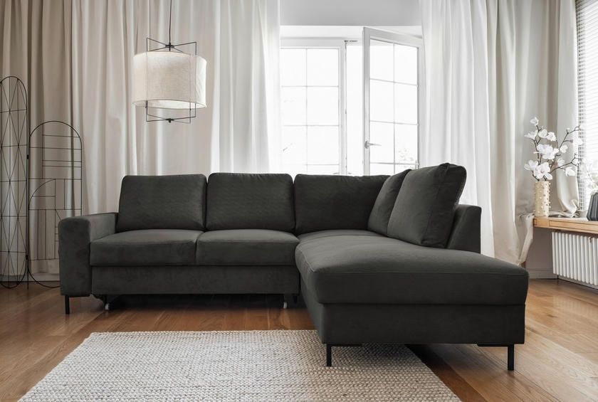 NOU Coltar L, negru, extensibil, 240/200cm