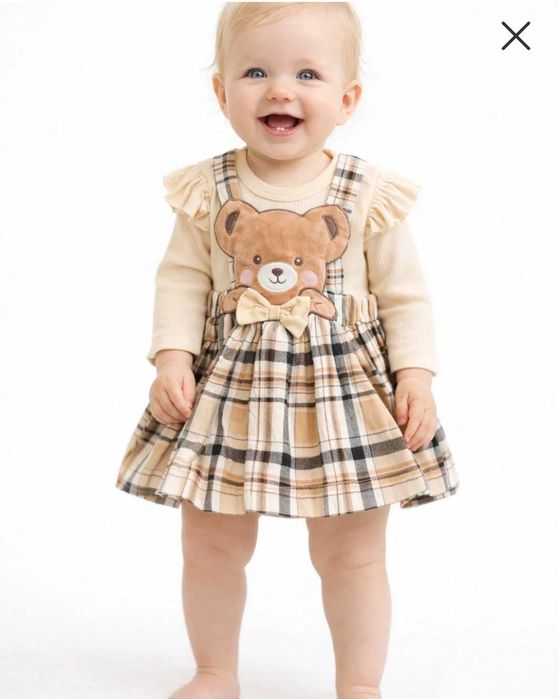 Бебешки комплект рокля с мече и рипсено боди – 2 части