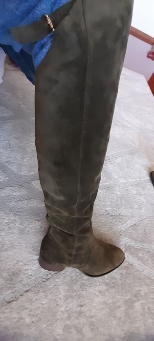 Cizme piele intoarsa lungi kaki