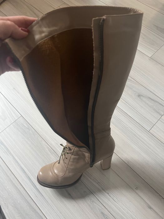 Cizme piele bej captusite