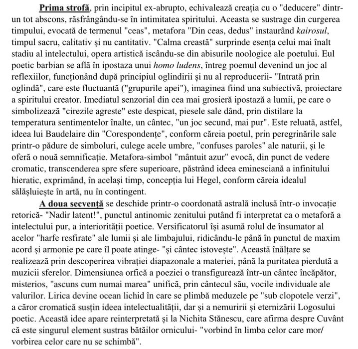 Comentarii Limba si Literatura Romana Bacalaureat- Nota 10