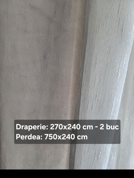 Set perdele albe texturate & draperii catifea bej/nude (dimensiuni mari)