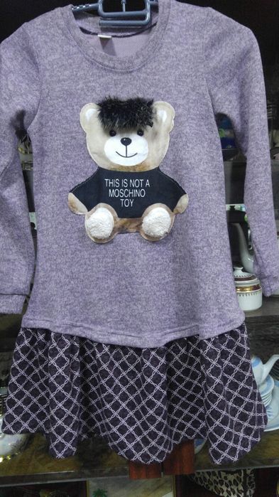 Платье для для девочки тёплое с мишкой 7-10 лет