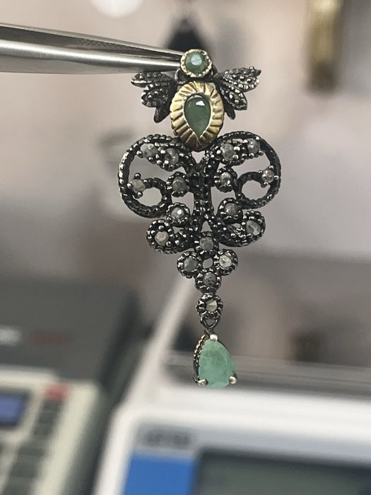 Винтидж висулка 925+14 карата злато с изумруди