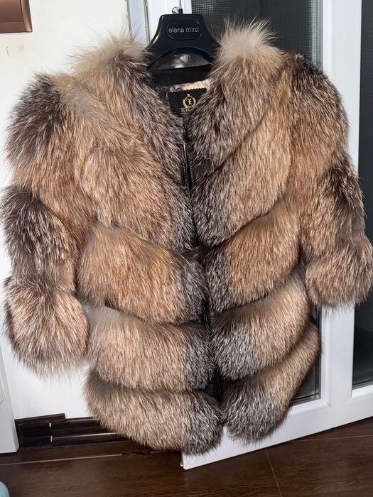 Haină de blană naturală din vulpe canadiană 2 în 1