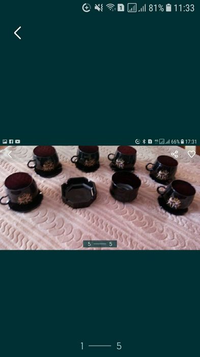 Чайный сервиз из темного стекла.