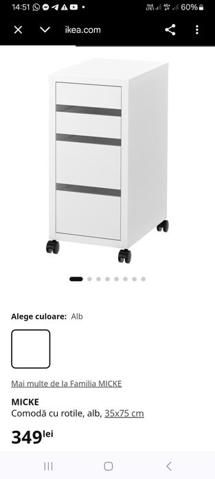 Vand comoda cu rotile pt birou Ikea, Micke