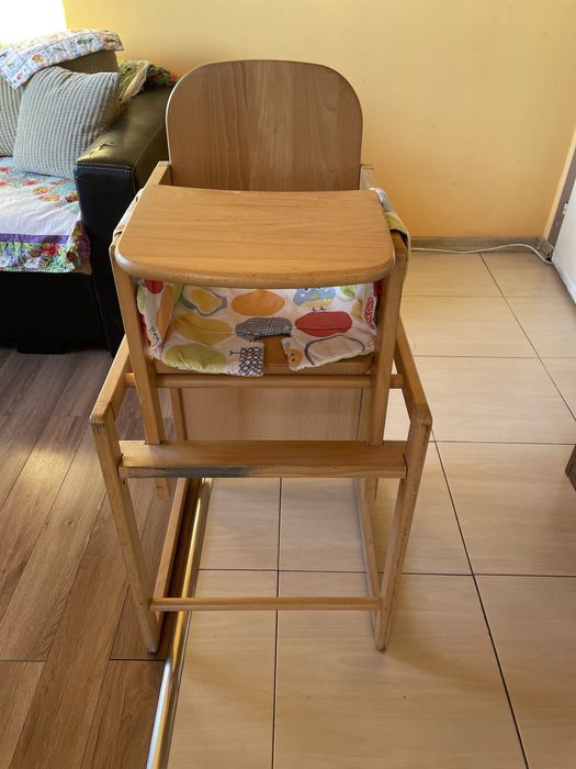 Детско дървено столче за хранене 2в 1