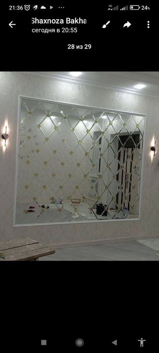 Oyna koyish, Zerkalo mazayka,  Резка и установка стекла