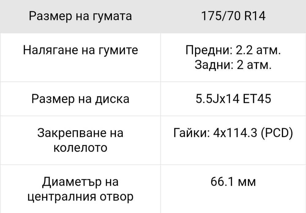 Резервна гума 4 х 114,3 / 14 цола / 175х70х14