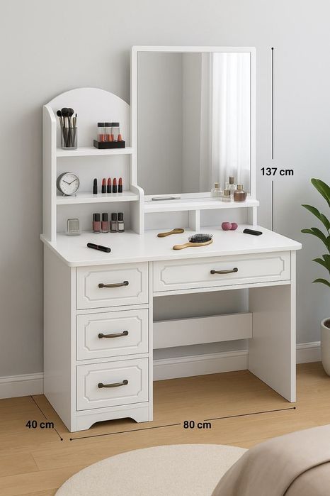 Туалетный столик с зеркалом 80×40×137 см, белый цвет