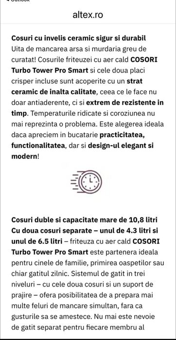 Airfryer Cosori Turbo Tower 10.8L Dual - sigilat