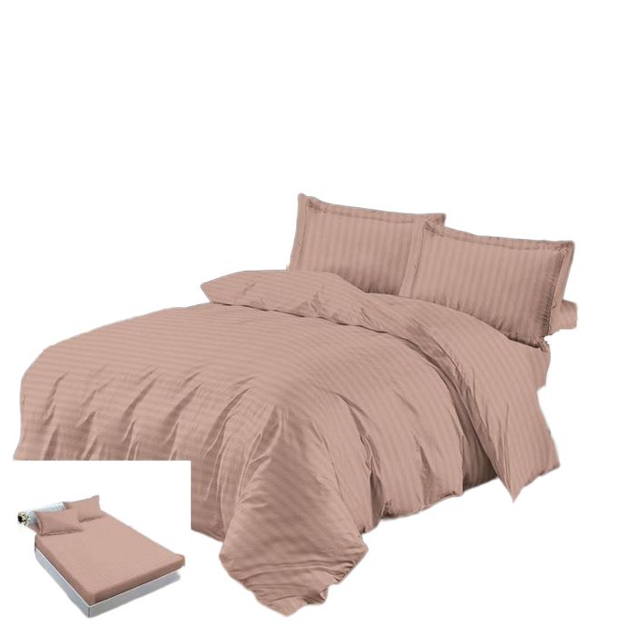 Lenjerie Damasc Senegal Dx010, Damasc, 4 Piese, Cu Elastic, Bej, Roz