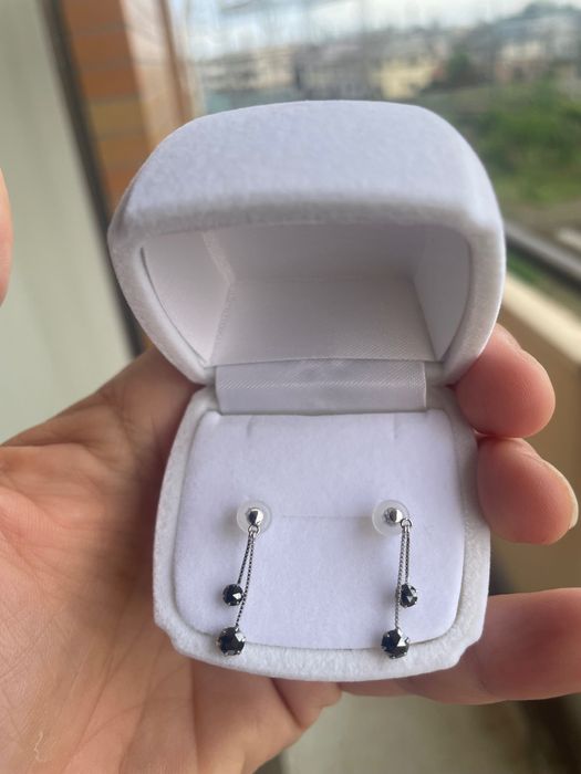 Cercei din Platina cu diamante negre naturale