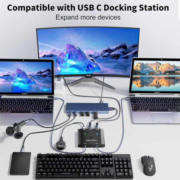 Switch USB-C 2 in 1 YOUTINGHDAV Switcher 2 Laptopuri 1 Monitor 4K 120Hz Video Alt DP Transfer 10Gbps Incarcare 100W PD Telecomanda Fir Produs Nou