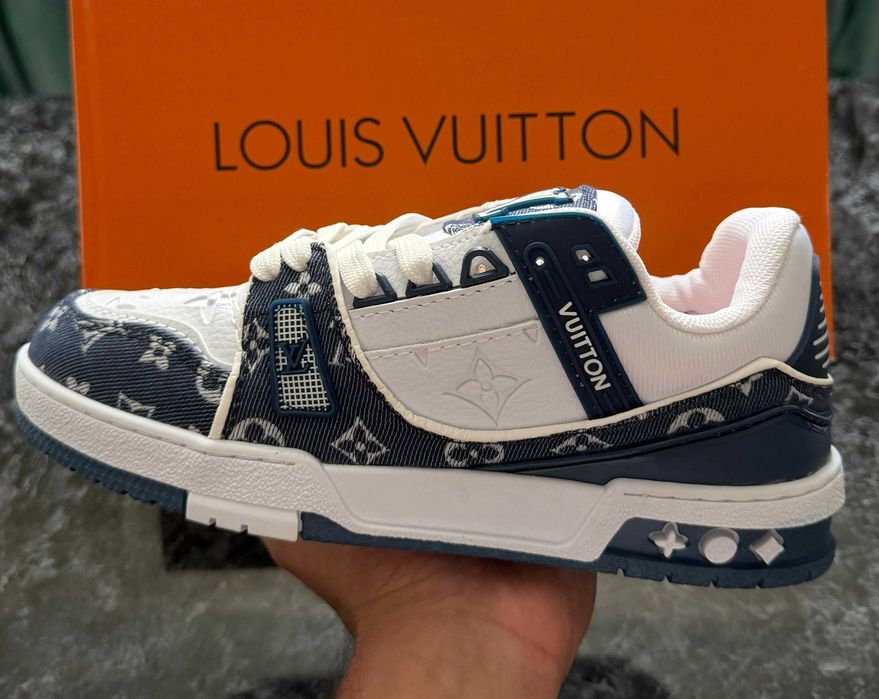 Adidasi Louis Vuitton Trainer LV - ALB - ALBASTRU- Produs Nou - Full Box