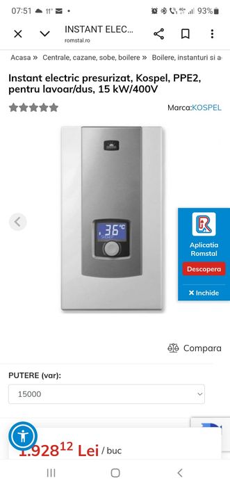 Instant presurizat Kostel 15kw! Super preț!