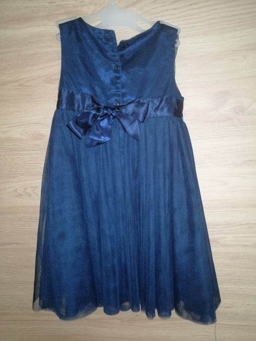Детска официална тъмно синя рокля тюл,