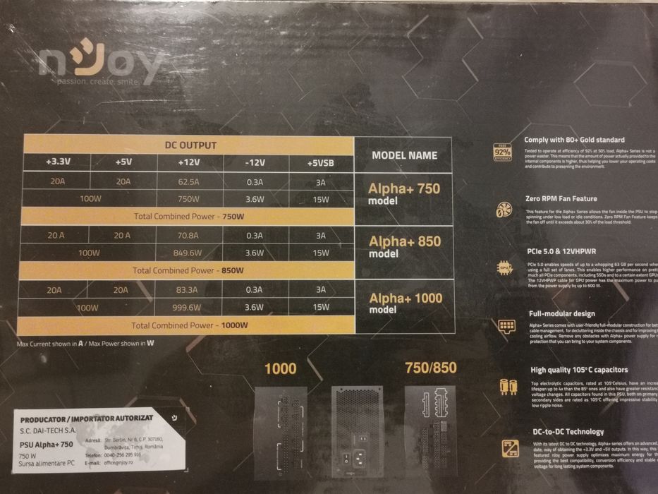 Sursa PC njoy Alpha+ 750 W (noua sigilata)