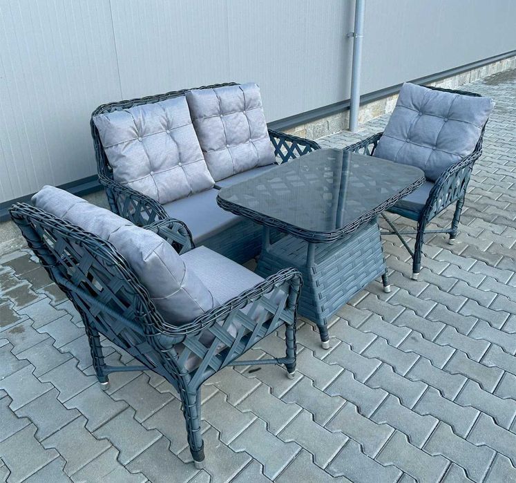 НЕМСКИ Градински Комплект Alaska От Изкуствен Ратан–2 стола+ ЛЕД ФЕНЕР