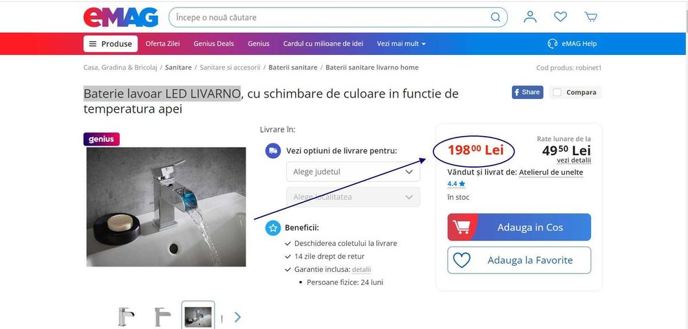 Baterie lavoar LED LIVARNO cu schimbare de culoare,(Super Ofertă).