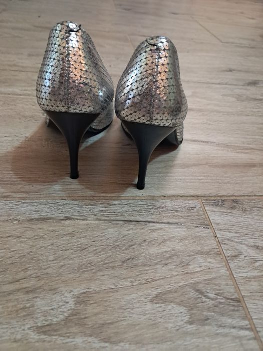 Pantofi stiletto argintii gri cu paiete BOSSI SBT BOSSI (Made in Spain) mărimea 39 (recomandat 38)