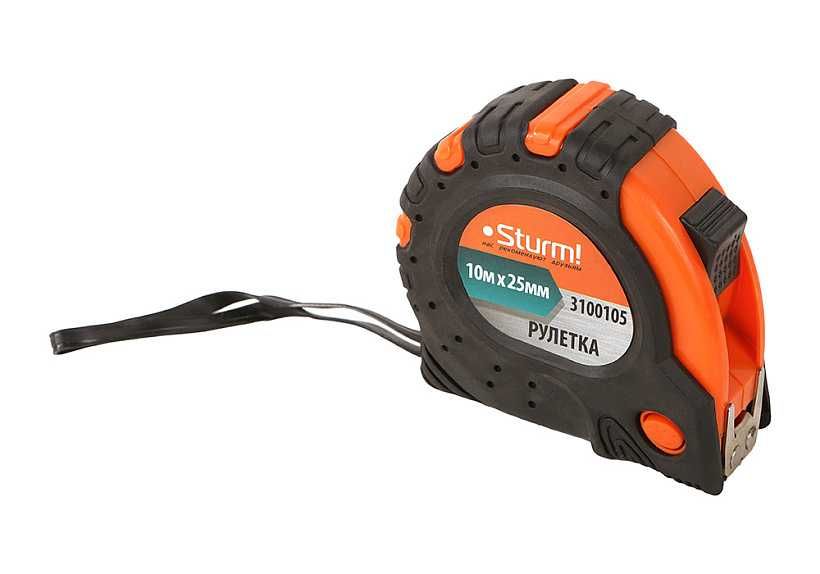Рулетка 10мx25мм, 3 кнопки стопа, двухсторонняя, магнит на зацепе.