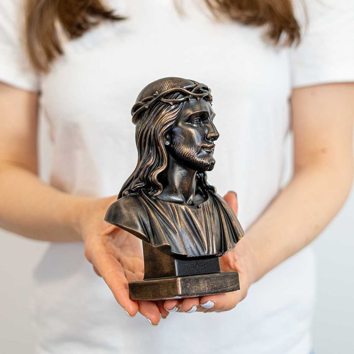 Statueta Bust Iisus Hristos Statuie din Rasina Bronz Antichizat Facuta in Romania