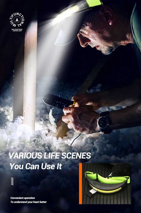 Мощен LED Челник със сензор + кабел за къмпинг риболов
