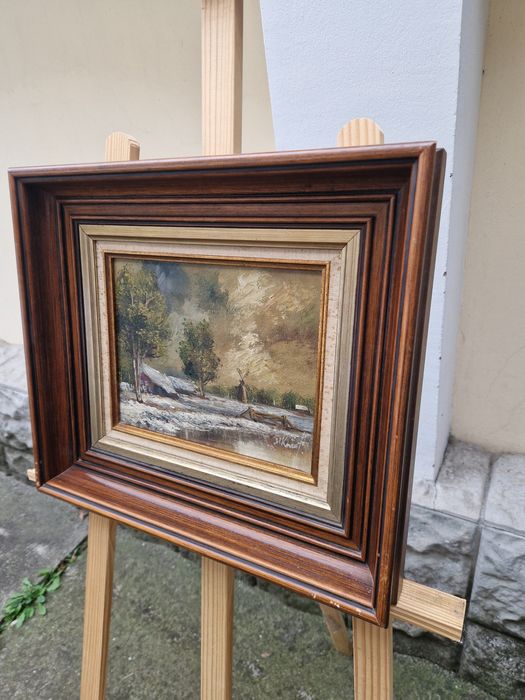 Страхотна антикварна белгийска картина масло върху платно