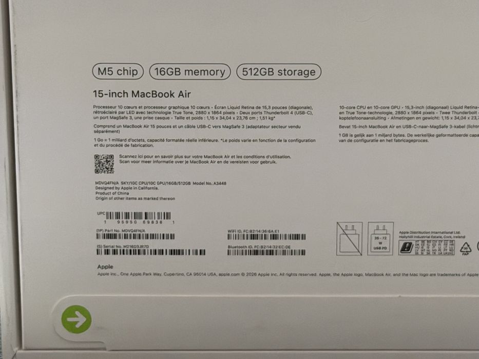 Apple MacBook Air M5 Sky Blue 512GB/16GB ЧистоНов 2г Гаранция