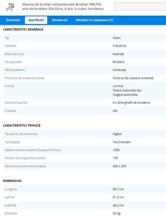 Masina de brodat Brother PR 670E 6 ace, arie de brodare 30X20cm