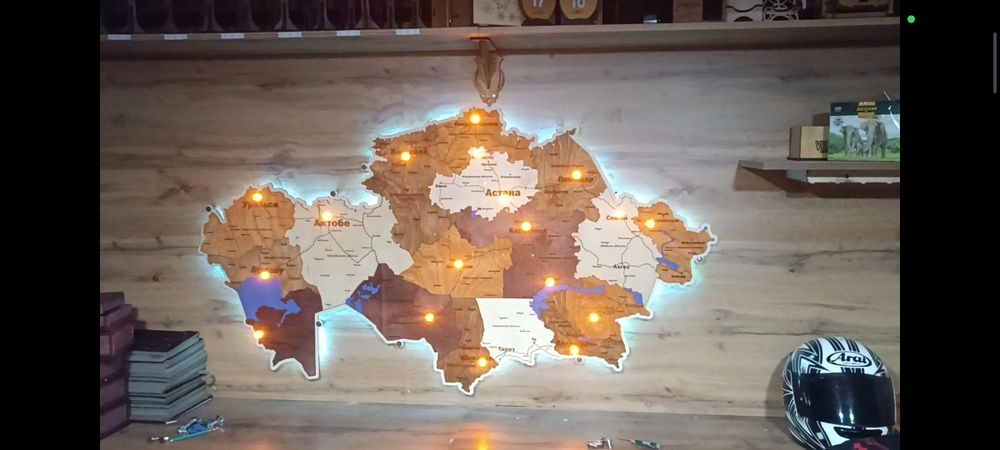 3D карта Казахстана из дерева