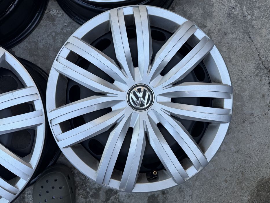 4 jante tablă originale VW Caddy 3 2K R16 6Jx16 ET50 cu capace