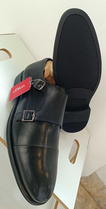 Pantofi monk 44 44.5 premium S'Oliver NOI piele naturala moale