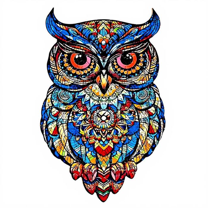 Puzzle din lemn bufnita 177 piese colorate adulti si copii 38x21.5 cm