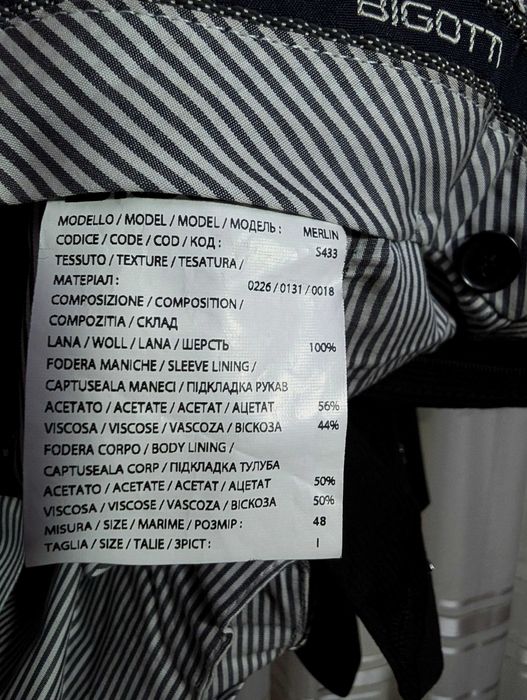 Costum Bigotti, Merlin, Marime 48, Talie I, negru, 100% lana