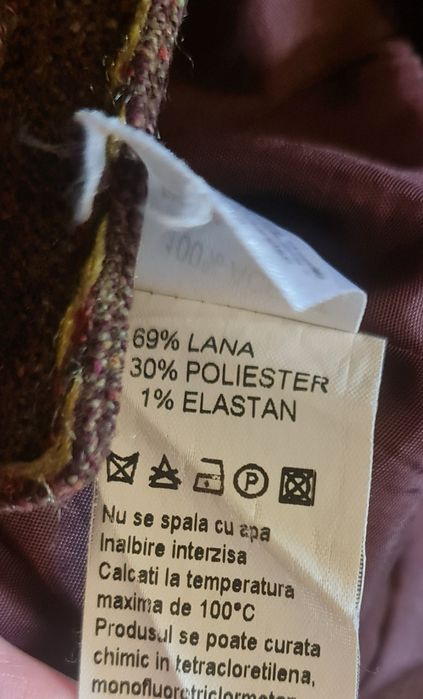 Costum/compleu fusta și taior, din lana, marime 38/M, culoare maro