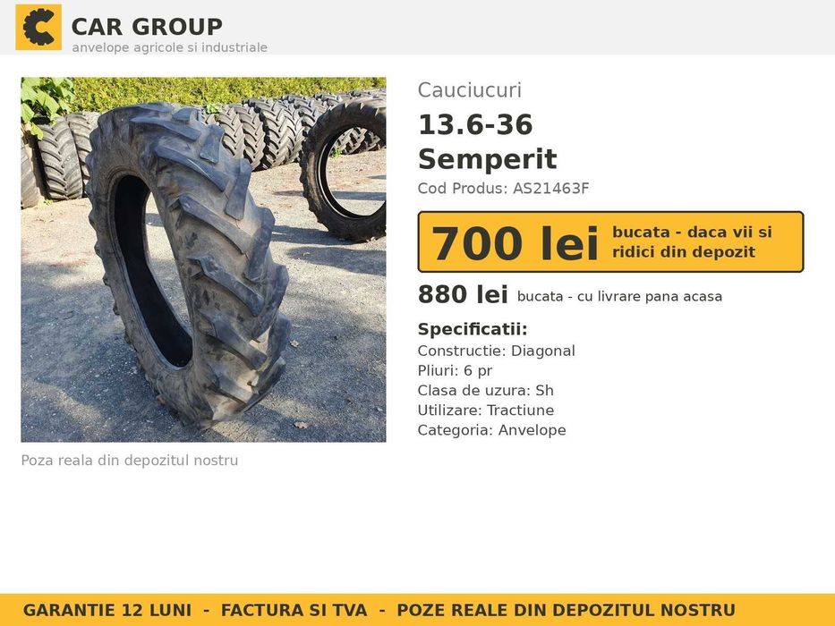 Cauciucuri Anvelope 13.6-36 13.6R36 340/85R36 13.6x36 13636 Semperit Tractor Punte Spate Tractiune SH Second Hand FACTURA TVA Garantie 1 An Stoc Real