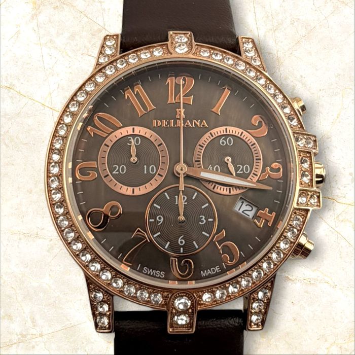 Delbana Swiss Made Chronograph Rose Gold / Brown - Чисто Нов (Пълен Комплект)