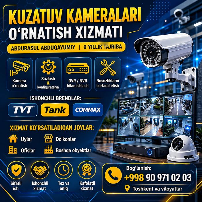 Kuzatuv kameralarni oʻrnatish xizmati.