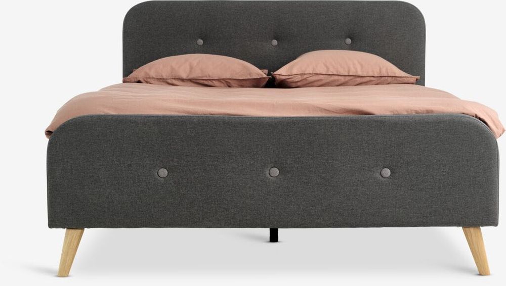 Pat KONGSBERG 140x200 gri cu Somiera și Saltea cu pachete de arcuri