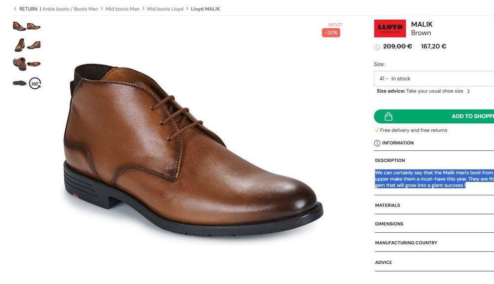 Ghete lace-up premium 43 43.5 LLOYD piele naturala moale maro